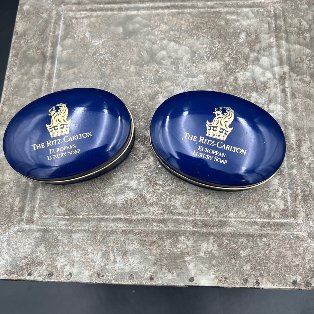 Vintage Ritz-Carlton European Luxury Soap Set of 2 Cobalt Blue Travel Tins 2oz